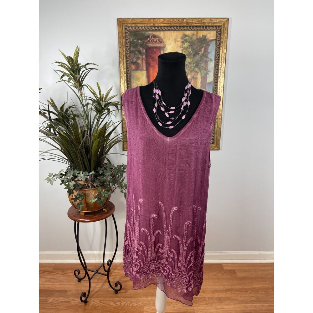 Soft Surroundings Tunic Top Womens‎ Large Mauve Purple Crinkle100% Silk Romantic